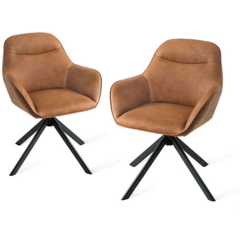 Goeurvant Chaise pivotante à 360° avec assise moelleuse, dossier courbé et accoudoirs ergonomiques, confort élégant pour toutes les pièces - Lot de 2 - Marron