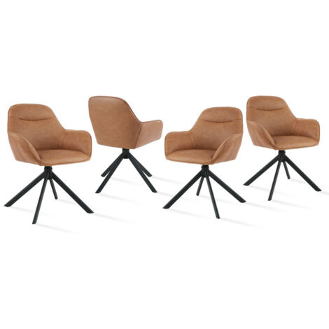 Goeurvant Chaise pivotante à 360° avec assise moelleuse, dossier courbé et accoudoirs ergonomiques, confort élégant pour toutes les pièces - Lot de 4 - Marron