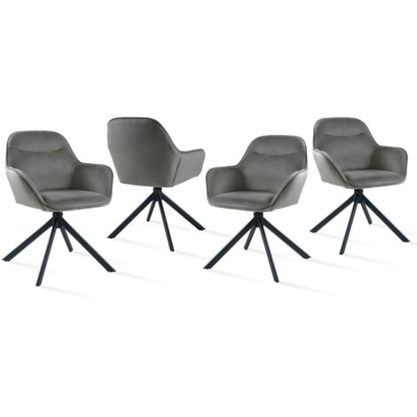Goeurvant Chaise pivotante à 360° avec assise moelleuse, dossier courbé et accoudoirs ergonomiques, confort élégant pour toutes les pièces - Lot de 4 - Gris foncé