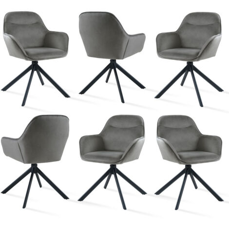 Goeurvant Chaise pivotante à 360° avec assise moelleuse, dossier courbé et accoudoirs ergonomiques, confort élégant pour toutes les pièces - Lot de 6 - Gris foncé