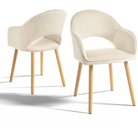 Goeurvant Chaises de salle à manger confortables avec dossier en forme de croissant et accoudoirs ergonomiques, L'alliance parfaite de soutien et de style - Lot de 2 - Crème