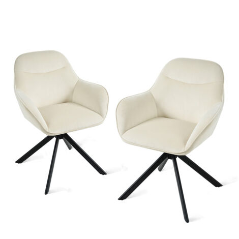 Goeurvant Chaise pivotante à 360° avec assise moelleuse, dossier courbé et accoudoirs ergonomiques, confort élégant pour toutes les pièces - Lot de 2 - Blanc crème