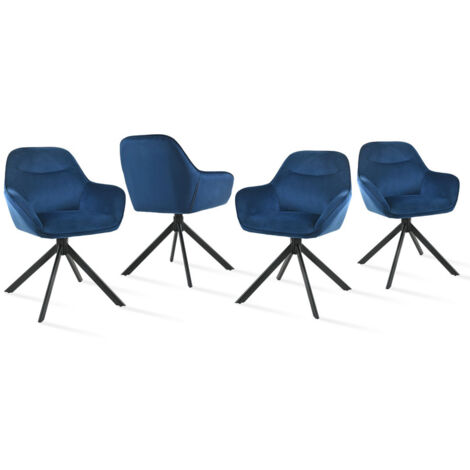Goeurvant Chaise pivotante à 360° avec assise moelleuse, dossier courbé et accoudoirs ergonomiques, confort élégant pour toutes les pièces - Lot de 4 - Bleu