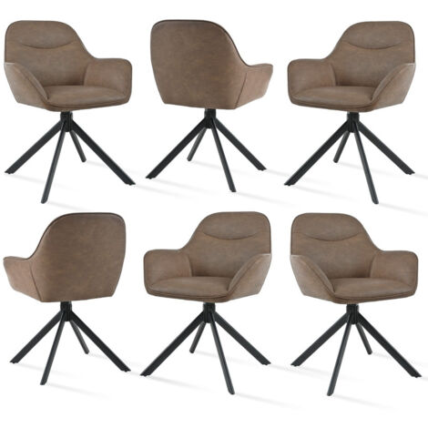 Goeurvant Chaise pivotante à 360° avec assise moelleuse, dossier courbé et accoudoirs ergonomiques, confort élégant pour toutes les pièces - Lot de 6 - Marron foncé