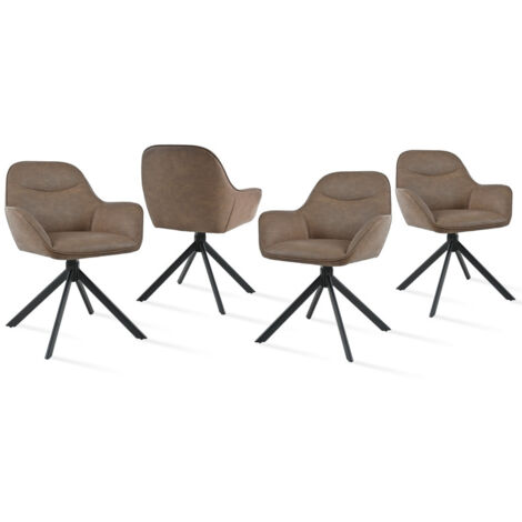 Goeurvant Chaise pivotante à 360° avec assise moelleuse, dossier courbé et accoudoirs ergonomiques, confort élégant pour toutes les pièces - Lot de 4 - Marron foncé
