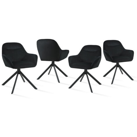 Goeurvant Chaise pivotante à 360° avec assise moelleuse, dossier courbé et accoudoirs ergonomiques, confort élégant pour toutes les pièces - Lot de 4 - Noir