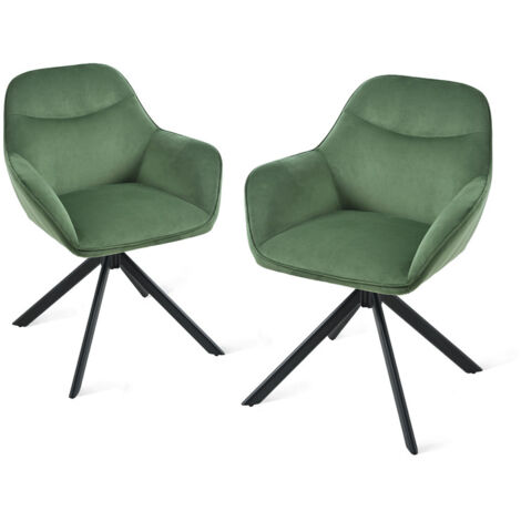 Goeurvant Chaise pivotante à 360° avec assise moelleuse, dossier courbé et accoudoirs ergonomiques, confort élégant pour toutes les pièces - Lot de 2 - Vert