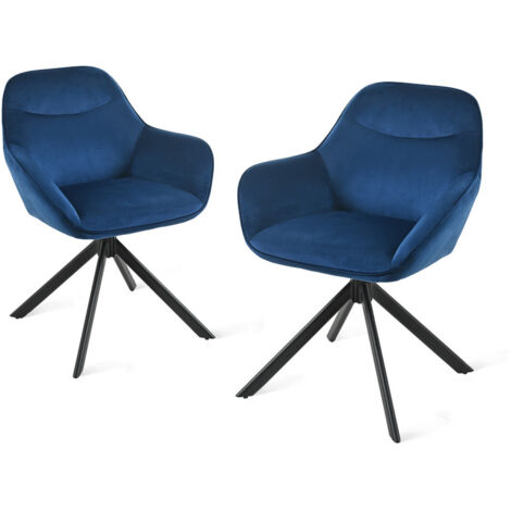 Goeurvant Chaise pivotante à 360° avec assise moelleuse, dossier courbé et accoudoirs ergonomiques, confort élégant pour toutes les pièces - Lot de 2 - Bleu