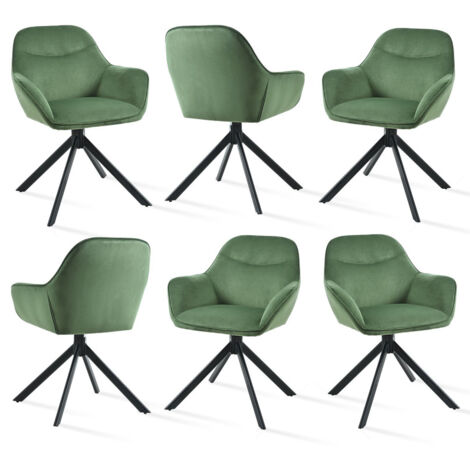 Goeurvant Chaise pivotante à 360° avec assise moelleuse, dossier courbé et accoudoirs ergonomiques, confort élégant pour toutes les pièces - Lot de 6 - Vert