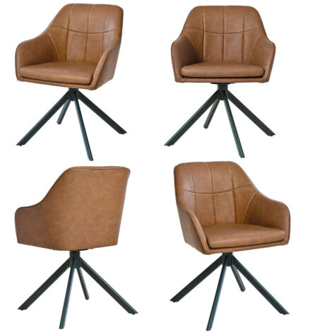 Goeurvant Chaises Pivotante Confortable avec Dossier Large et Accoudoirs Ergonomiques - Lot de 4 - Marron
