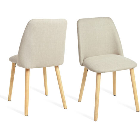 Goeurvant – Lot de 2 chaises de salle à manger minimalistes – Revêtement en lin mélangé respirant – Pieds en bois massif – Confort ergonomique – Beige