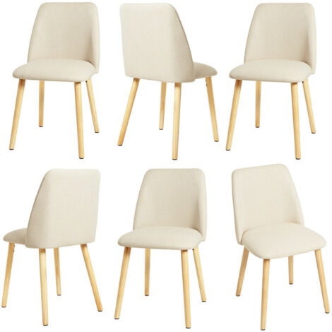 Goeurvant Chaises de Salle à Manger Modernes Minimalistes avec Revêtement Respirant et Pieds en Bois Massif - Lot de 6 - Crème