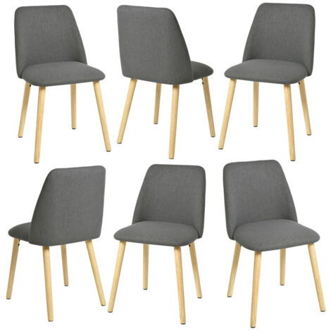 Goeurvant Chaises de Salle à Manger Modernes Minimalistes avec Revêtement Respirant et Pieds en Bois Massif - Lot de 6 - Gris