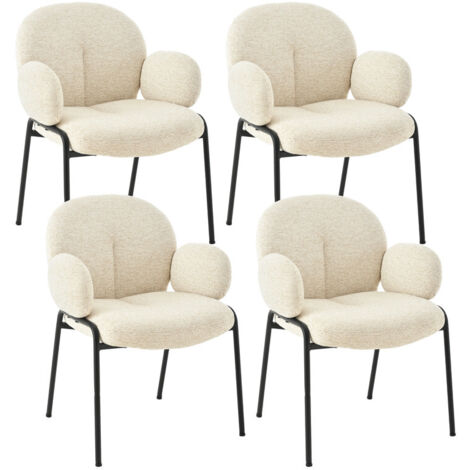 Goeurvant – Lot de 4 chaises scandinaves à dossier courbé – Tissu bouclé beige – Pieds en métal réglables – Confort optimal pour salle à manger