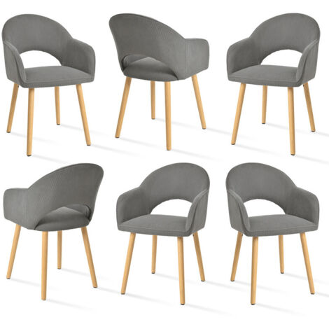 Goeurvant Chaises de salle à manger confortables avec dossier en forme de croissant et accoudoirs ergonomiques, L'alliance parfaite de soutien et de style - Lot de 6 - Gris