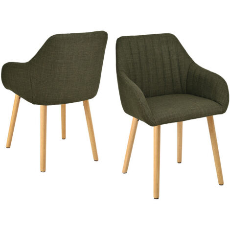 Goeurvant Chaises de salle à manger minimalistes avec soutien dorsal confortable, accoudoirs ergonomiques et pieds en bois solides - Lot de 2 – Vert