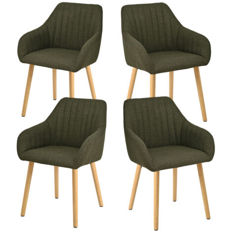 Goeurvant Chaises de salle à manger minimalistes avec soutien dorsal confortable, accoudoirs ergonomiques et pieds en bois solides - Lot de 4 – Vert