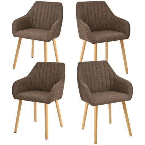 Goeurvant Chaises de salle à manger minimalistes avec soutien dorsal confortable, accoudoirs ergonomiques et pieds en bois solides - Lot de 4 – Marron foncé