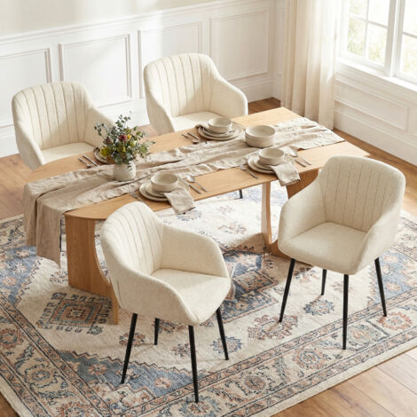 Goeurvant Chaises de salle à manger minimalistes avec assise large et accoudoirs ergonomiques, combinaison de confort et d'élégance - Lot de 6 - Blanc - Chenille