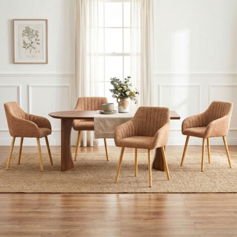 Goeurvant Chaises de salle à manger minimalistes avec soutien dorsal confortable, accoudoirs ergonomiques et pieds en bois solides - Lot de 4 – Marron - Chenille