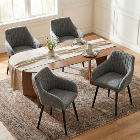 Goeurvant Chaises de salle à manger minimalistes avec soutien dorsal confortable, accoudoirs ergonomiques et pieds en bois solides - Lot de 6 – Gris/Vert - Chenille