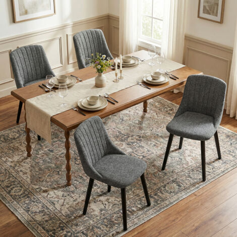 Goeurvant Chaises de salle à manger modernes avec coussin d'assise épais, dossier ergonomique et pieds en bois, Style et confort réunis - Lot de 6 - Gris/Vert - Chenille