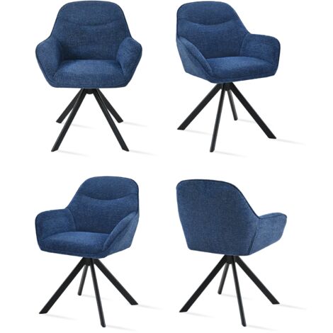 Goeurvant Chaise pivotante à 360° avec assise moelleuse, dossier courbé et accoudoirs ergonomiques, confort élégant pour toutes les pièces - Lot de 4 - Bleu foncé - Chenille