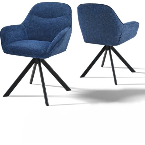 Goeurvant Chaise pivotante à 360° avec assise moelleuse, dossier courbé et accoudoirs ergonomiques, confort élégant pour toutes les pièces - Lot de 2 - Bleu foncé - Chenille