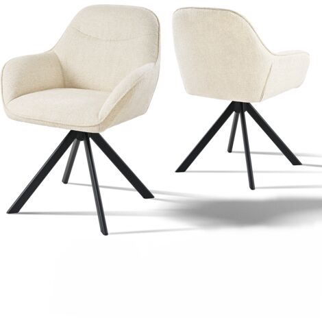 Goeurvant Chaise pivotante à 360° avec assise moelleuse, dossier courbé et accoudoirs ergonomiques, confort élégant pour toutes les pièces - Lot de 2 - Blanc - Chenille