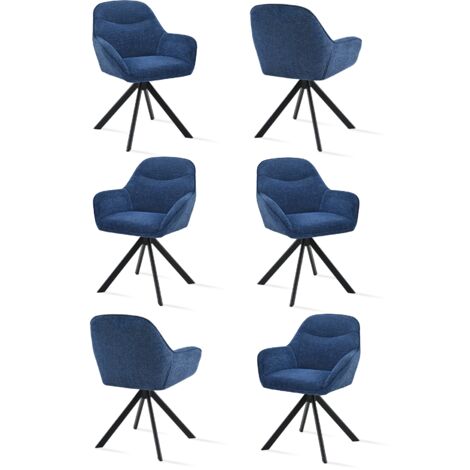 Goeurvant Chaise pivotante à 360° avec assise moelleuse, dossier courbé et accoudoirs ergonomiques, confort élégant pour toutes les pièces - Lot de 6 - Bleu foncé - Chenille