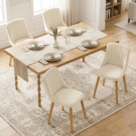 Goeurvant Chaises de salle à manger modernes avec coussin d'assise épais, dossier ergonomique et pieds en bois, Style et confort réunis - Lot de 2 - Blanc - Chenille