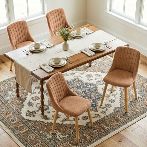 Goeurvant Chaises de salle à manger modernes avec coussin d'assise épais, dossier ergonomique et pieds en bois, Style et confort réunis - Lot de 4 - Marron - Chenille
