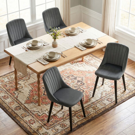 Goeurvant Chaises de salle à manger modernes avec coussin d'assise épais, dossier ergonomique et pieds en bois, Style et confort réunis - Lot de 4 - Gris foncé, pieds noirs - Velours