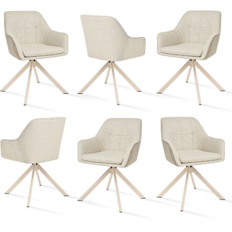 Goeurvant Chaises Pivotante Confortable avec Dossier Large et Accoudoirs Ergonomiques - Lot de 6 - Beige, pieds beige clair -Lin