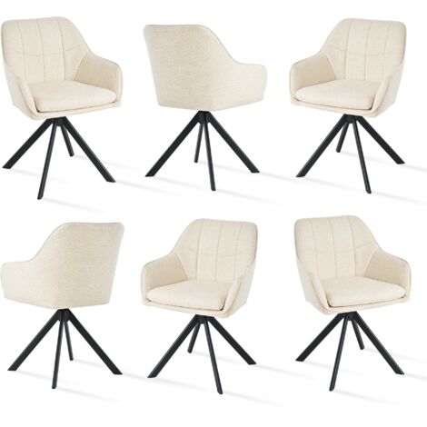 Goeurvant Chaises Pivotante Confortable avec Dossier Large et Accoudoirs Ergonomiques - Lot de 6 - Blanc - Chenille