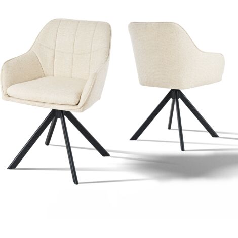 Goeurvant Chaises Pivotante Confortable avec Dossier Large et Accoudoirs Ergonomiques - Lot de 2 - Blanc - Chenille