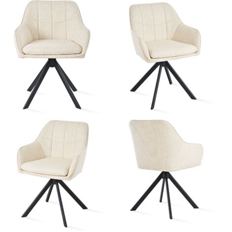Goeurvant Chaises Pivotante Confortable avec Dossier Large et Accoudoirs Ergonomiques - Lot de 4 - Blanc - Chenille