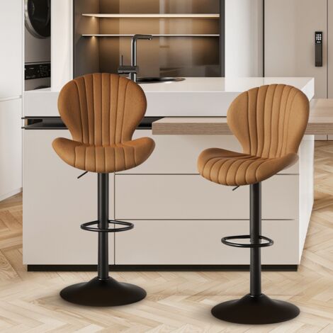 Hawthyhome Barhocker 2er Set Barhocker Höhenverstellbar mit lehne •Hocker aus Fabric•Küchenstühle mit Fußstütze •Barstühle Drehstühle •360°Drehbar Einfache Montage •Braun