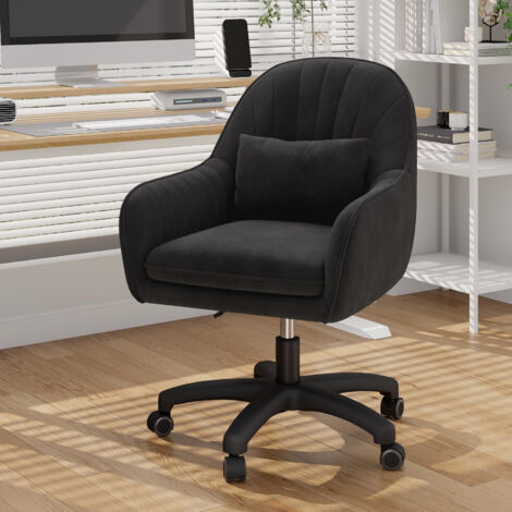 Hawthyhome Homeoffice Stuhl, SamtStuhl mit Kopfkissen, 360° drehbar Höhenverstellbar Bürostuhl ergonomisch, Schminkstuhl Drehstuhl,für Arbeitszimmer Schlafzimmer,bis 150kg belastbar Schwarz (1/5)
