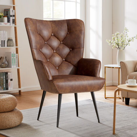 Hawthyhome eleganter Sessel polsterstuhl Ohnzimmer Sessel Schminktisch Stuhl mit Metall Beinen Sessel fürs Wohnzimmer/SchlafzimmerBis 150 KG belastbar Braun