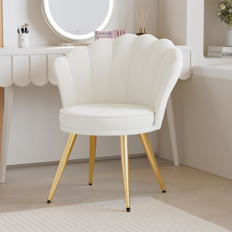 Hawthyhome Samt Esszimmerstuhl 1 Stück, Wohnzimmerstuhl Küchenstuhl Polsterstuhl mit Rückenlehne Armlehne Metallbeine,für Esszimmer Wohnzimmer Küche,Weiß