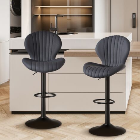Hawthyhome Barhocker 2er Set Barhocker Höhenverstellbar mit lehne •Hocker aus Fabric•Küchenstühle mit Fußstütze •Barstühle Drehstühle •360°Drehbar Einfache Montage •Dunkelgrau