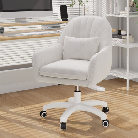 Hawthyhome Homeoffice Stuhl, SamtStuhl mit Kopfkissen, 360° drehbar Höhenverstellbar Bürostuhl ergonomisch, Schminkstuhl Drehstuhl,für Arbeitszimmer Schlafzimmer,bis 120kg belastbar Weiß (1/5)