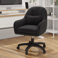 Hawthyhome Homeoffice Stuhl, SamtStuhl mit Kopfkissen, 360° drehbar Höhenverstellbar Bürostuhl ergonomisch, Schminkstuhl Drehstuhl,für Arbeitszimmer Schlafzimmer,bis 150kg belastbar Schwarz