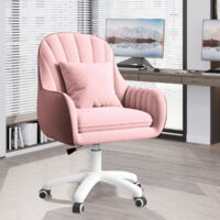 Hawthyhome Homeoffice Stuhl, SamtStuhl mit Kopfkissen, 360° drehbar Höhenverstellbar Bürostuhl ergonomisch, Schminkstuhl Drehstuhl,für Arbeitszimmer Schlafzimmer,bis 150kg belastbar Rosa