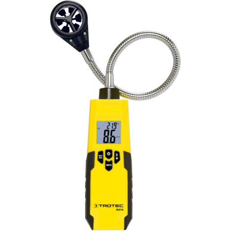 TROTEC Misuratore del vento BA16 - misuratore del vento, anemometro - campo di misura da 1 a 30 m/s, spegnimento automatico, funzione di mantenimento del valore misurato