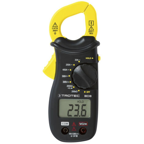 TROTEC Pinza amperometrica BE38 pinza amperometrica multimetro misurazione corrente tensione CAT III 300 V misurazione corrente AC fino a 400 A misurazione resistenza e prova diodi funzione hold