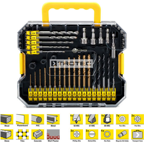 Trotec Set da 49 pezzi con punte per avvitatore e trapano e bussole esagonali