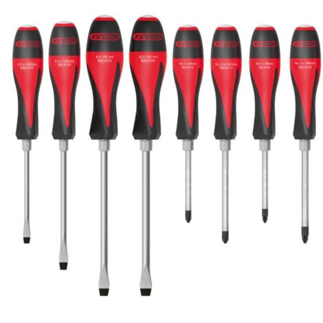 Ks Tools – Jeu de 8 tournevis ULTIMATE MAX 5,5 à 10 mm – 4 plats et 4 cruciformes – Acier trempé – Manche bi-matière ergonomique
