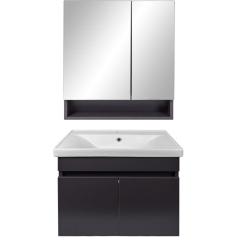 Meuble salle de bain complet avec mirroir design modern LITOS avec miroir largeur 65 cm GRIS ANTHRACITE - LPP (1/3)